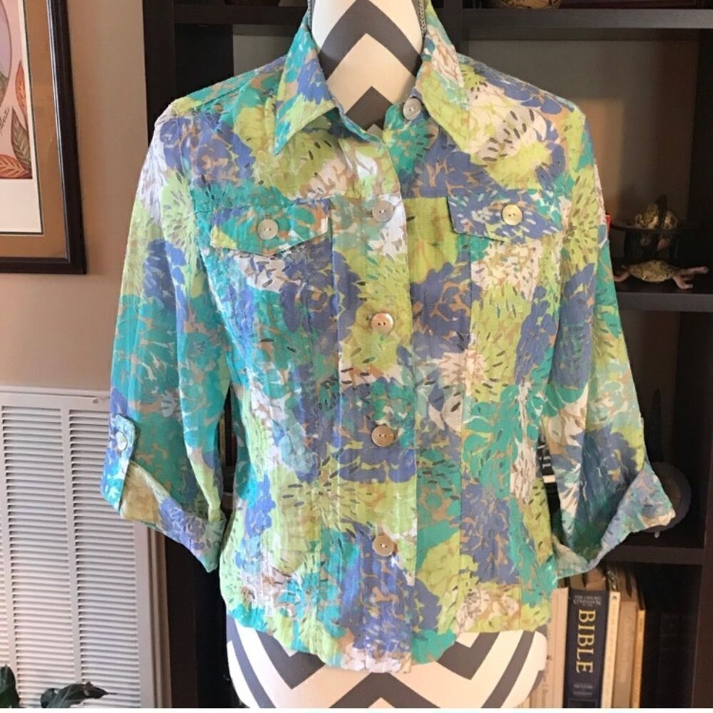 Ruby Rd. 10P Spring/Summer Jacket Blue & Green - Picture 2 of 6